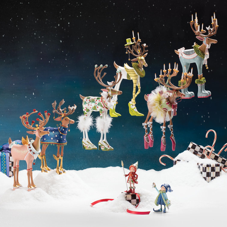 Hand-Painted Green and White Resin Prancer Reindeer Figurine
