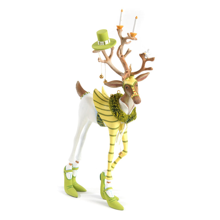 Hand-Painted Green and White Resin Prancer Reindeer Figurine