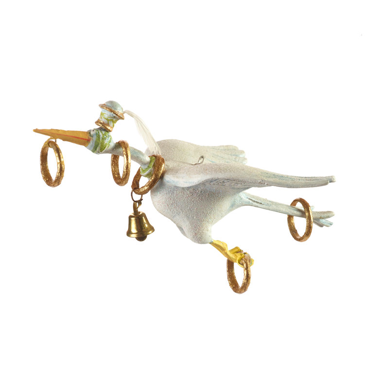 Hand-Painted Goose with Golden Rings Resin Ornament