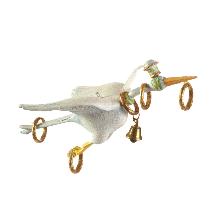 Hand-Painted Goose with Golden Rings Resin Ornament