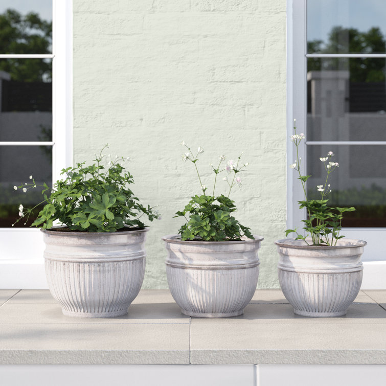 Dove Gray Iron Outdoor Planter Set with Drain Holes