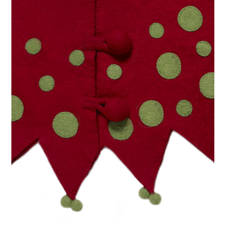 Handmade Red and Green Felt Christmas Tree Skirt with Tassels