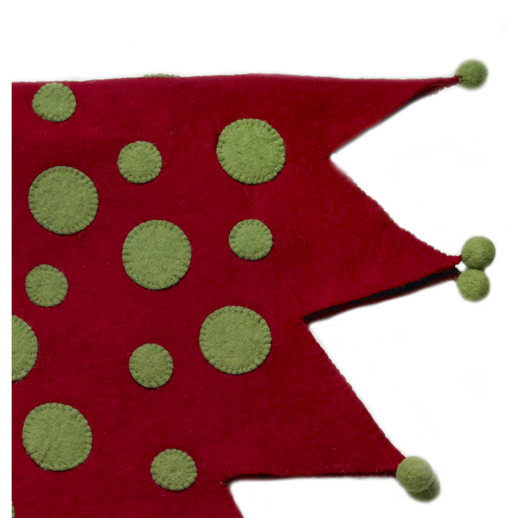 Handmade Red and Green Felt Christmas Tree Skirt with Tassels