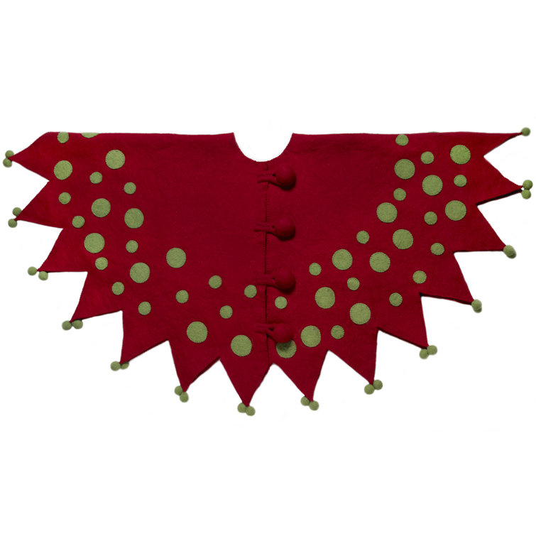 Handmade Red and Green Felt Christmas Tree Skirt with Tassels