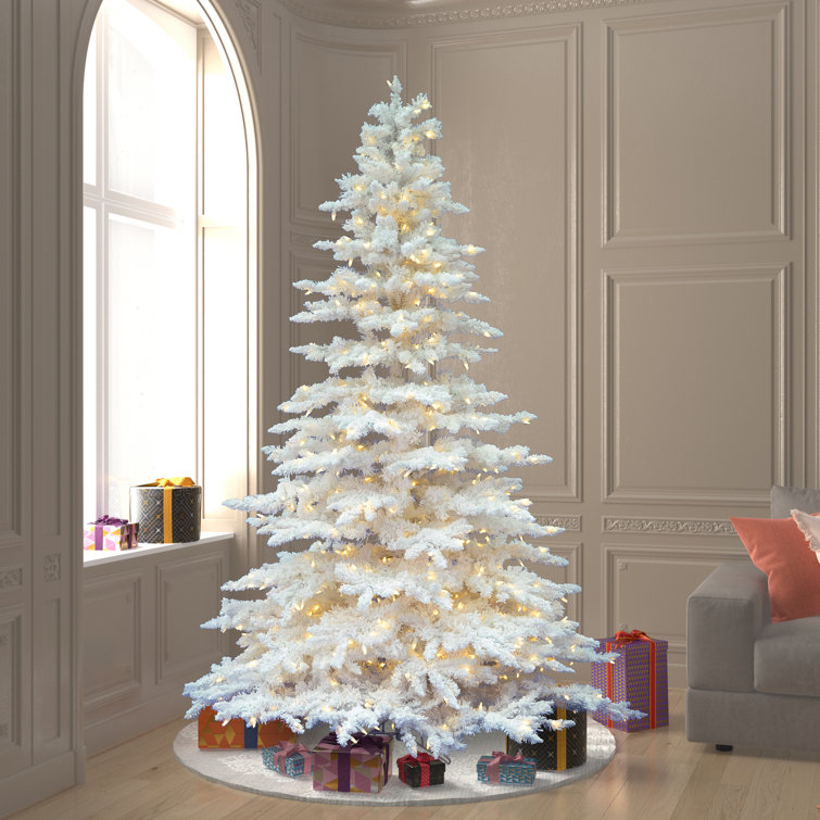 7.5' Flocked White Spruce Christmas Tree with Warm White LED Lights