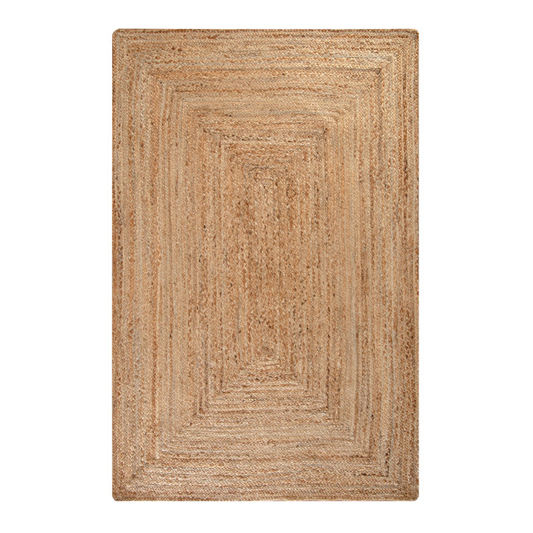 Hand Braided Tan Geometric Jute Round Rug 4'