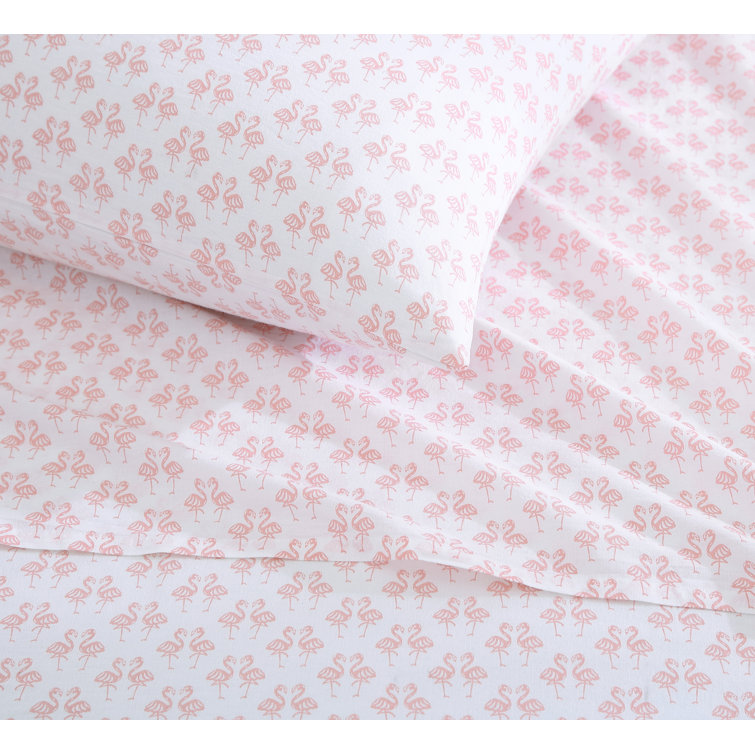 Queen Pink Cotton Percale Printed Sheet Set