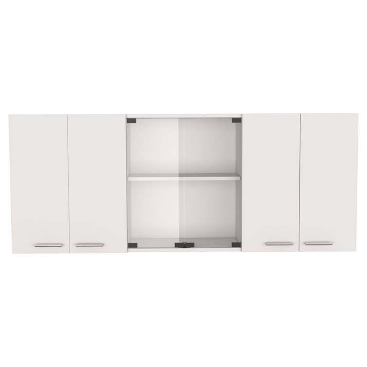 Elegant 59" White Engineered Wood Wall Cabinet with Glass Shelf