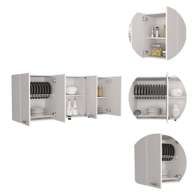Elegant 59" White Engineered Wood Wall Cabinet with Glass Shelf