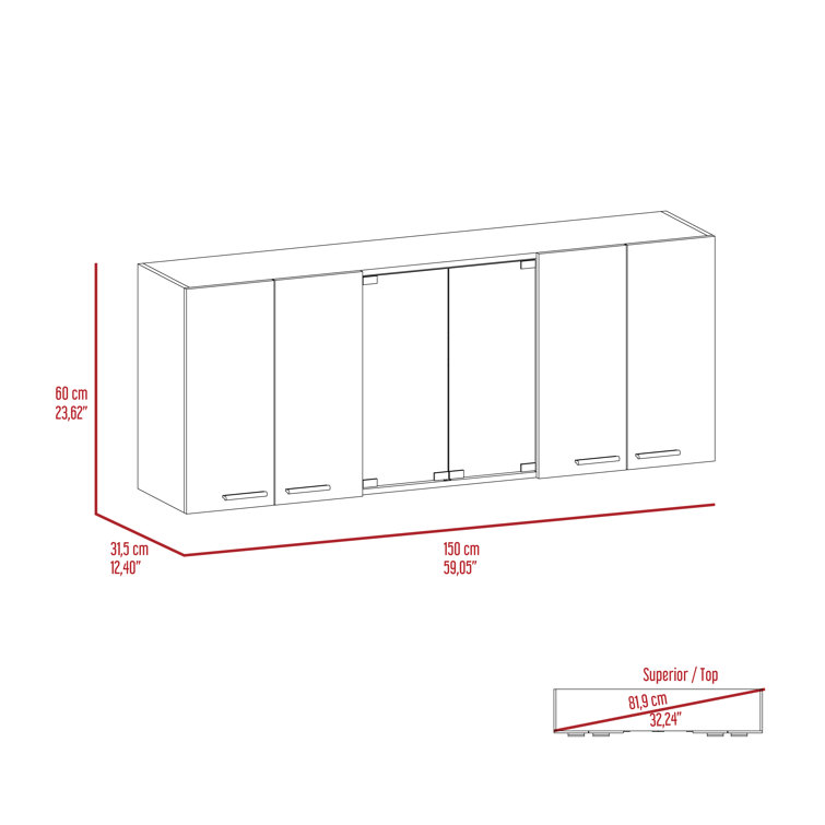 Elegant 59" White Engineered Wood Wall Cabinet with Glass Shelf