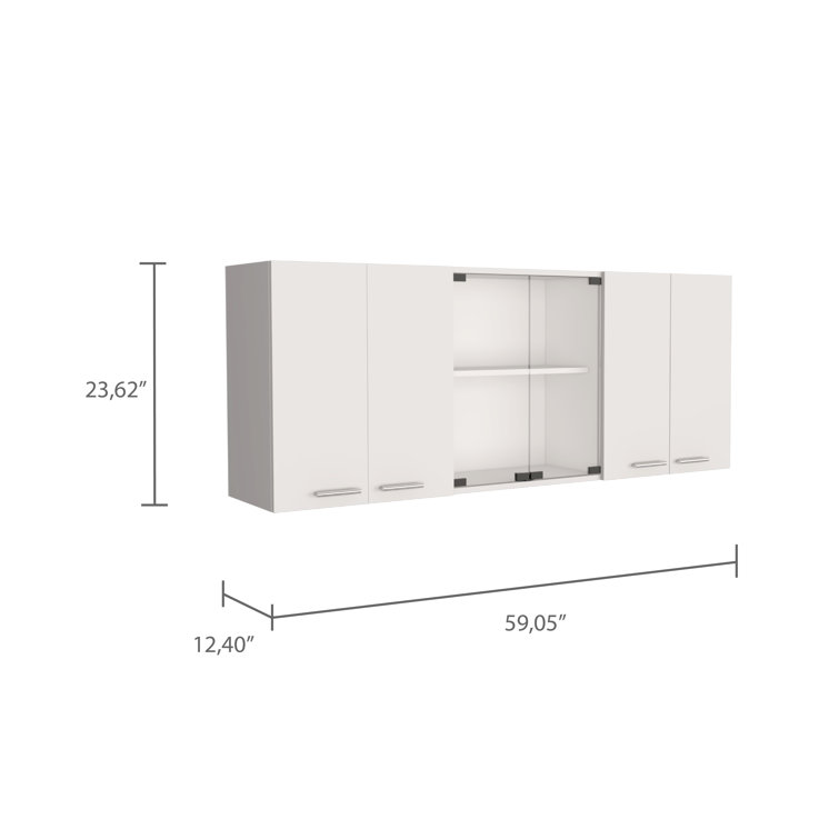Elegant 59" White Engineered Wood Wall Cabinet with Glass Shelf