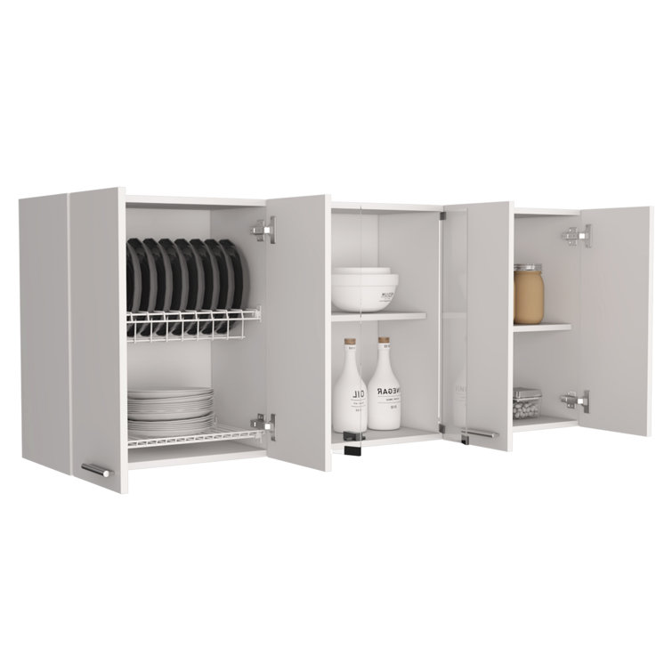 Elegant 59" White Engineered Wood Wall Cabinet with Glass Shelf