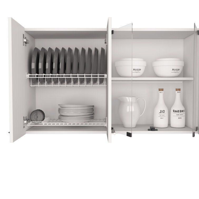 Elegant 59" White Engineered Wood Wall Cabinet with Glass Shelf