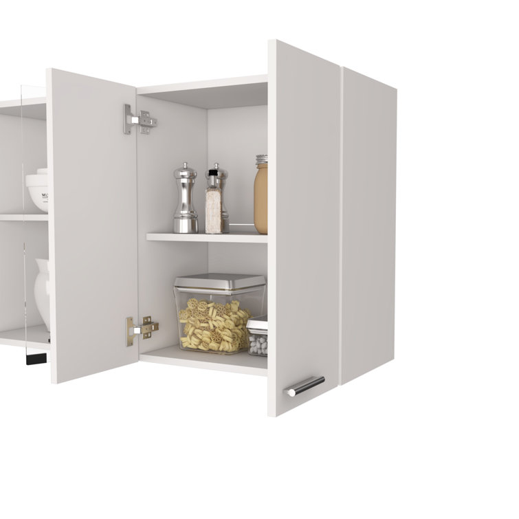 Elegant 59" White Engineered Wood Wall Cabinet with Glass Shelf