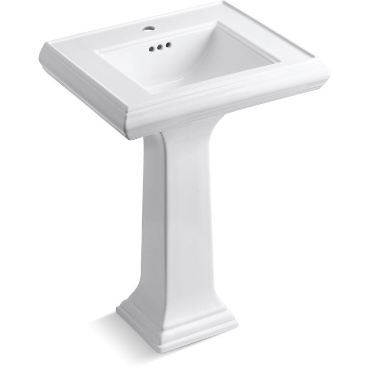 White Ceramic Pedestal Bathroom Sink with Decorative Edges