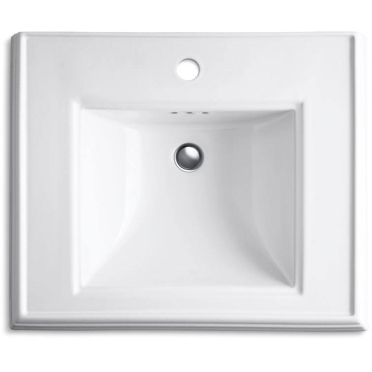 White Ceramic Pedestal Bathroom Sink with Decorative Edges