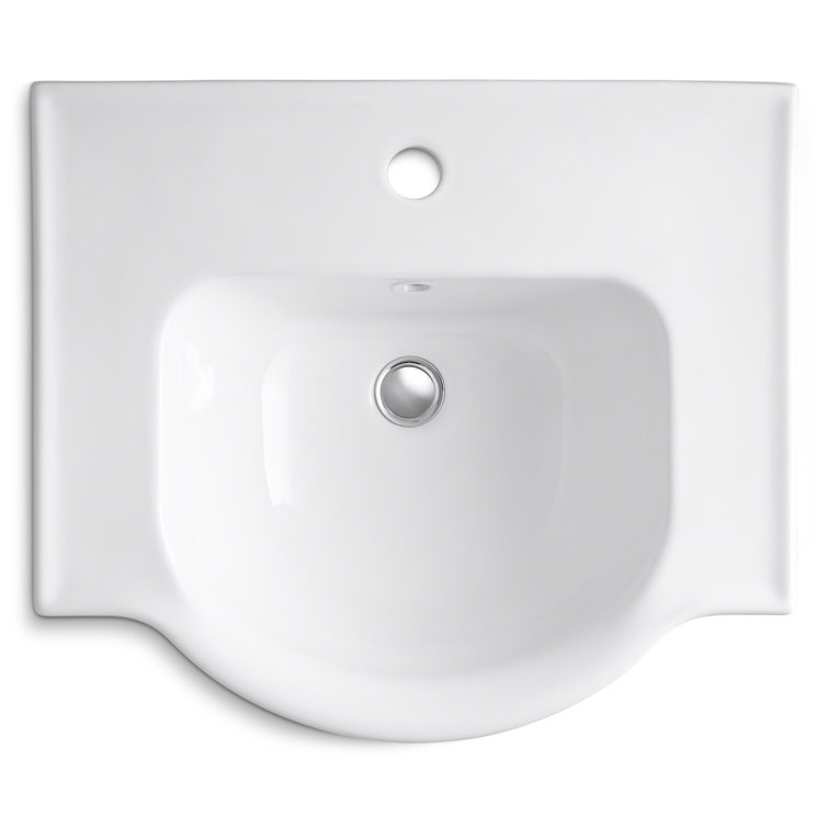 White Ceramic Pedestal Bathroom Sink with Single Faucet Hole