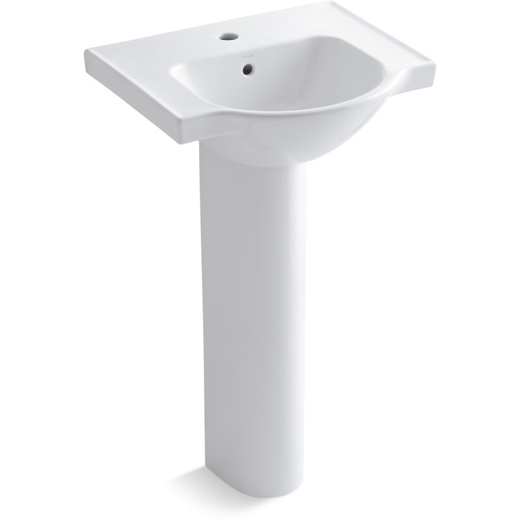 White Ceramic Pedestal Bathroom Sink with Single Faucet Hole