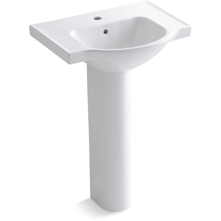 White Ceramic Pedestal Bathroom Sink with Overflow