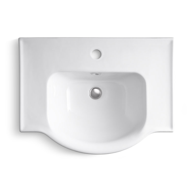 White Ceramic Pedestal Bathroom Sink with Overflow