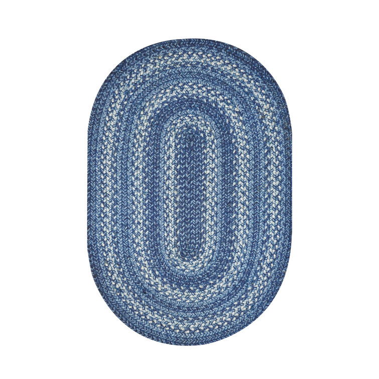 Handmade Denim and White Jute 6' x 9' Oval Braided Rug
