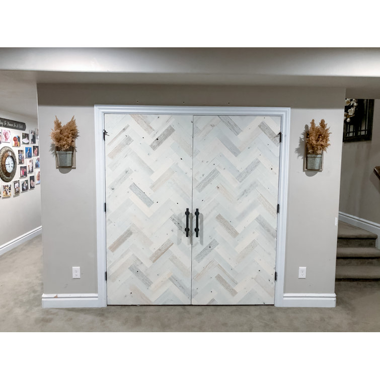 Coastal White Reclaimed Wood Herringbone Wall Planks