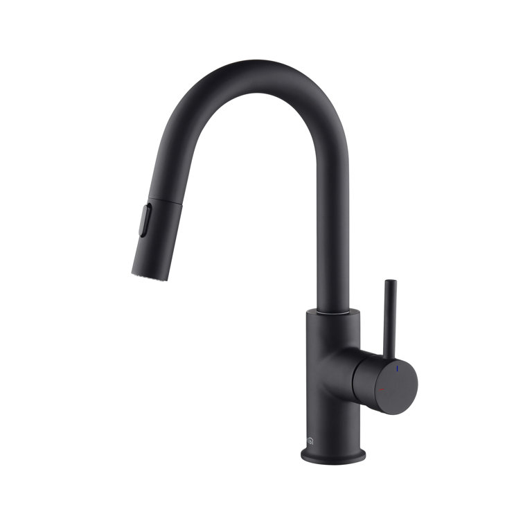 Matte Black Solid Brass Single Handle Kitchen Faucet with Pull-out Spray
