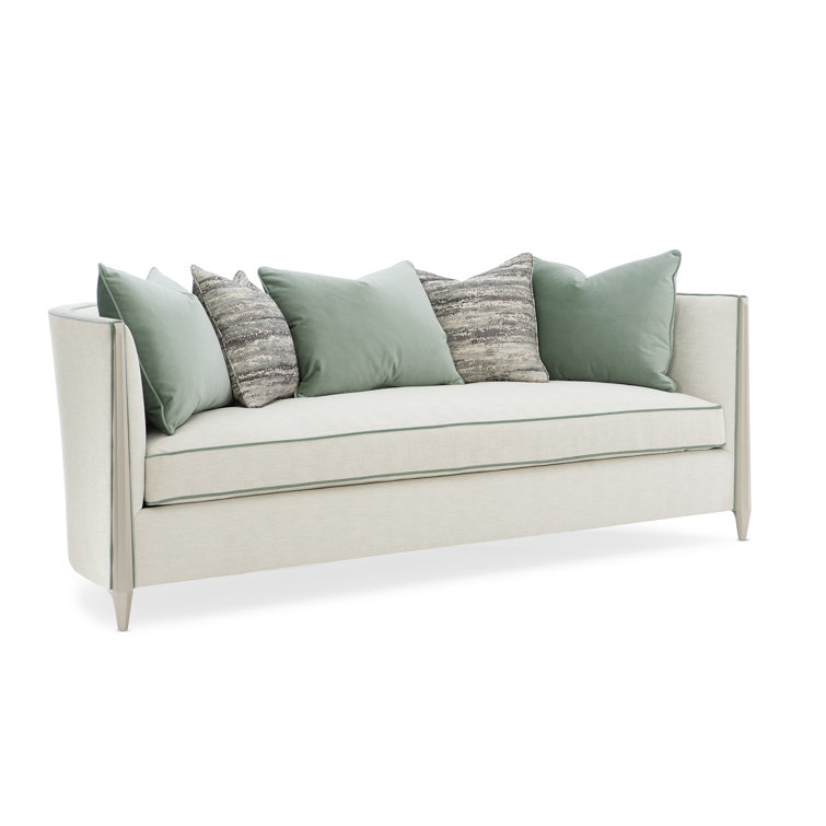 White Fabric Transitional Sofa with Wood Legs