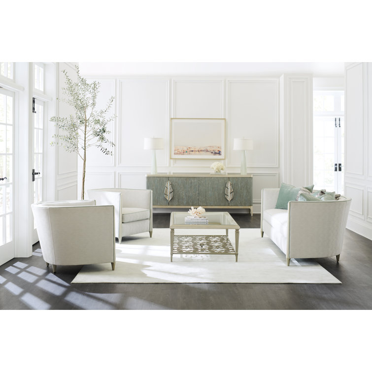 White Fabric Transitional Sofa with Wood Legs