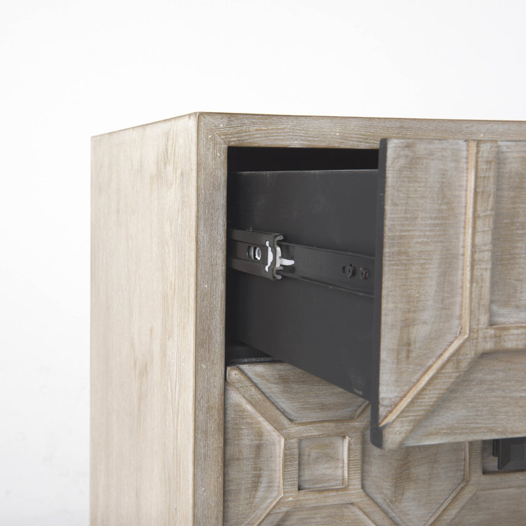 Genevieve Light Brown 3-Drawer Accent Cabinet with Antiqued Metal Base