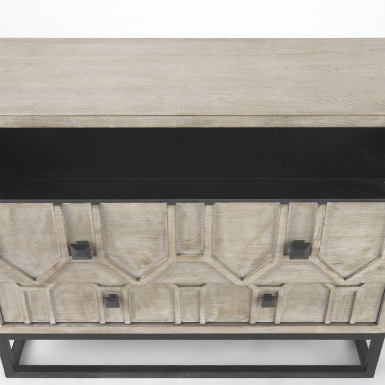Genevieve Light Brown 3-Drawer Accent Cabinet with Antiqued Metal Base