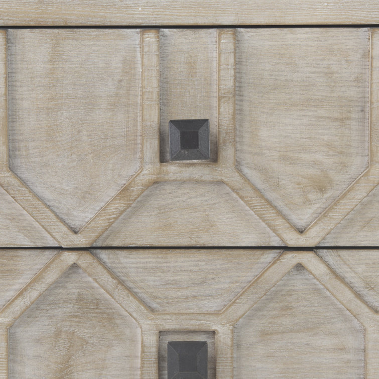 Genevieve Light Brown 3-Drawer Accent Cabinet with Antiqued Metal Base