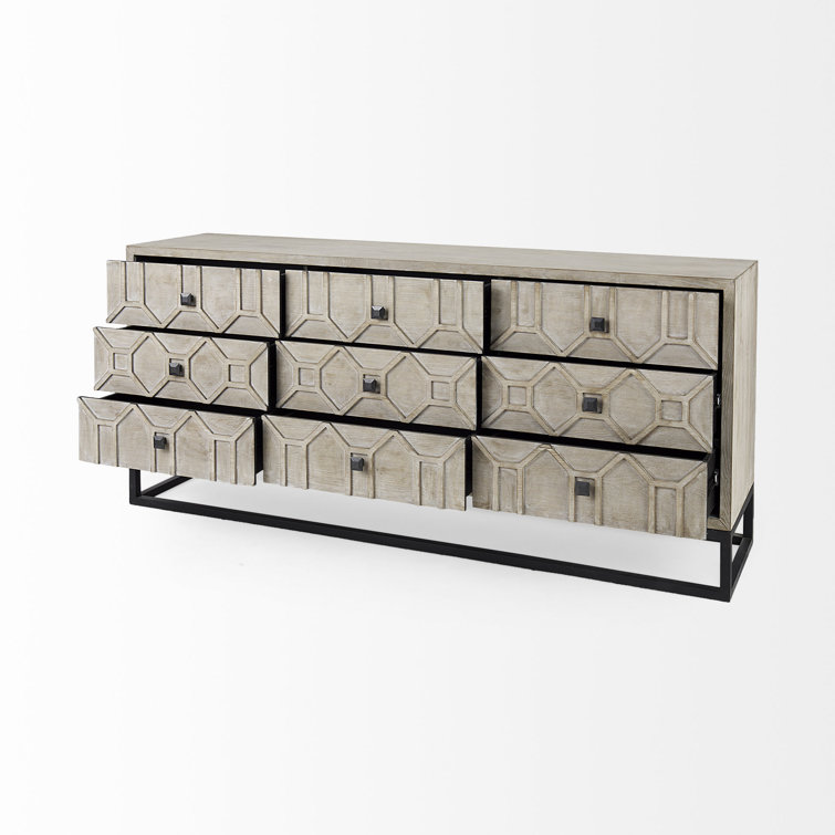 Genevieve II Light Brown 70'' Solid Wood 9-Drawer Sideboard