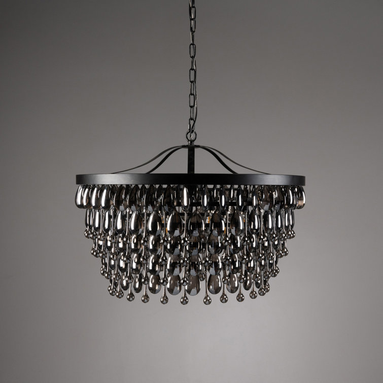 Black Iron and Crystal 7-Light Chandelier