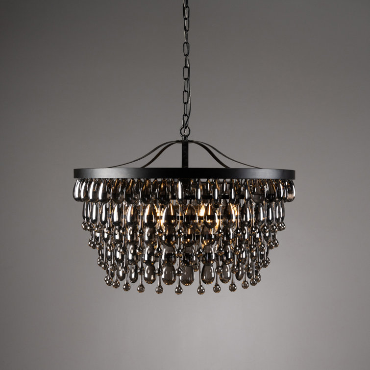 Black Iron and Crystal 7-Light Chandelier