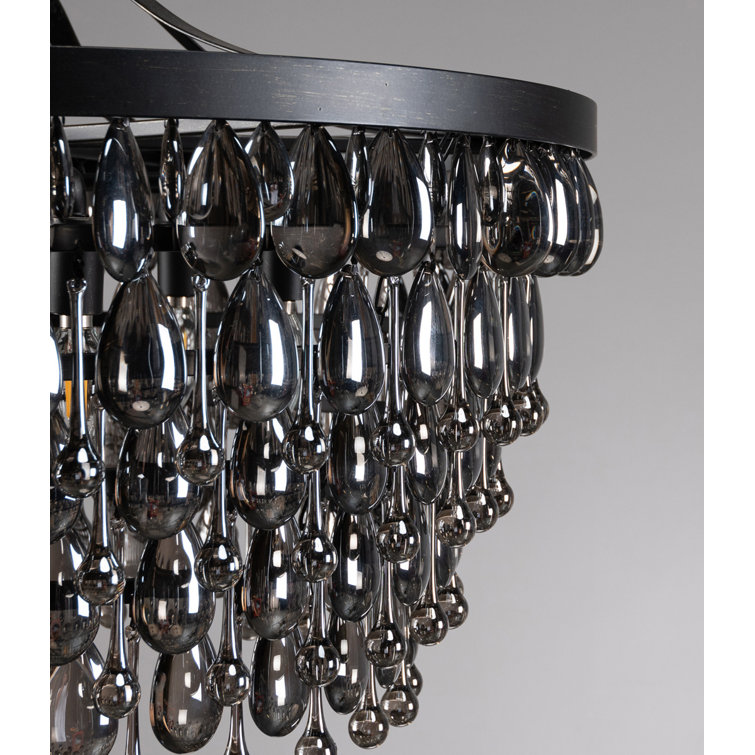 Black Iron and Crystal 7-Light Chandelier