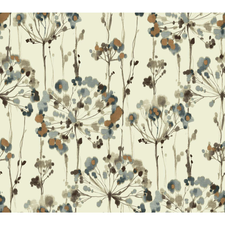 Teal Floral Grasscloth Peel and Stick Wallpaper