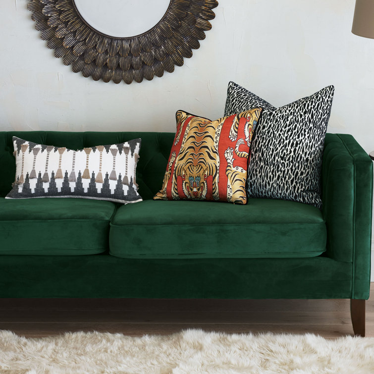 Red Polyester Square Throw Pillow with Tiger Design