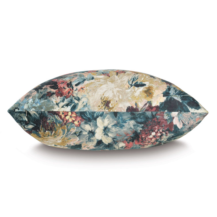 Jewel Toned Floral Linen Blend Square Throw Pillow