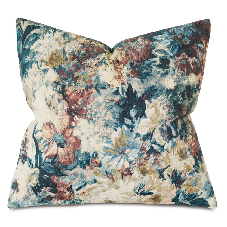 Jewel Toned Floral Linen Blend Square Throw Pillow