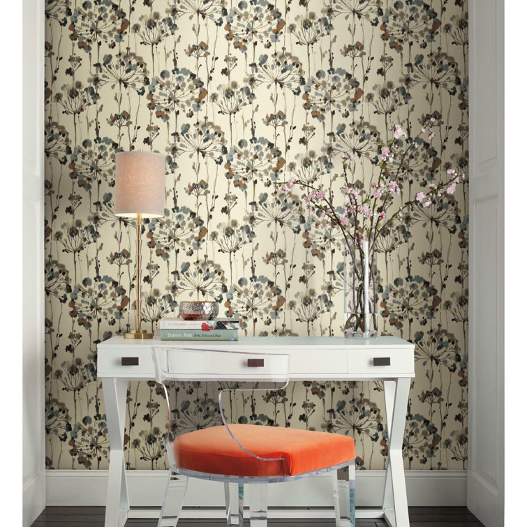 Teal Floral Grasscloth Peel and Stick Wallpaper
