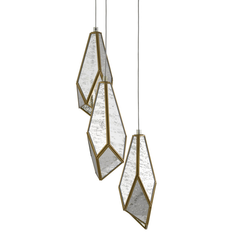 Glace Antique Brass and Raj Mirror 3-Light Pendant