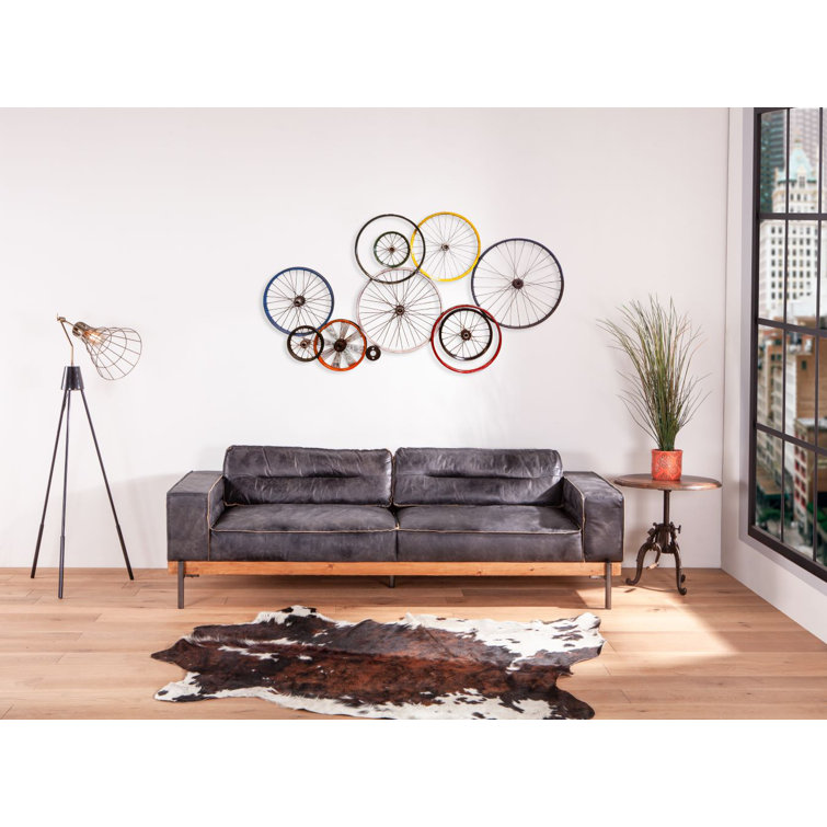 Chiavari Vintage Cognac Leather Sofa with Oak Base