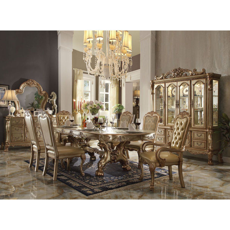 Aspen Wood Traditional Side Chair with Gold Vegan Leather Seat