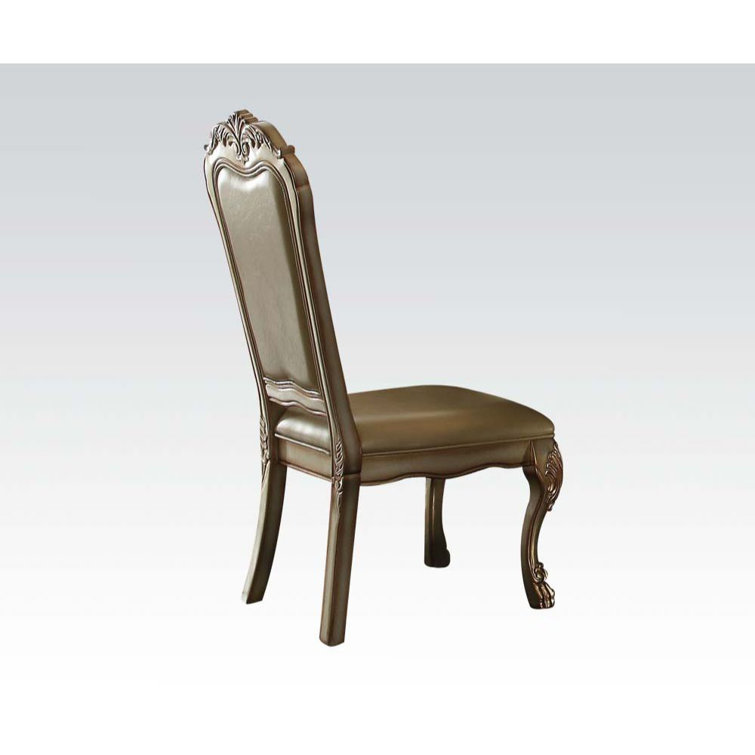 Aspen Wood Traditional Side Chair with Gold Vegan Leather Seat