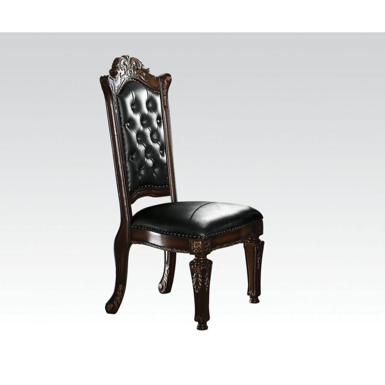 Cherry Brown Traditional Carved Wood Side Chair Set