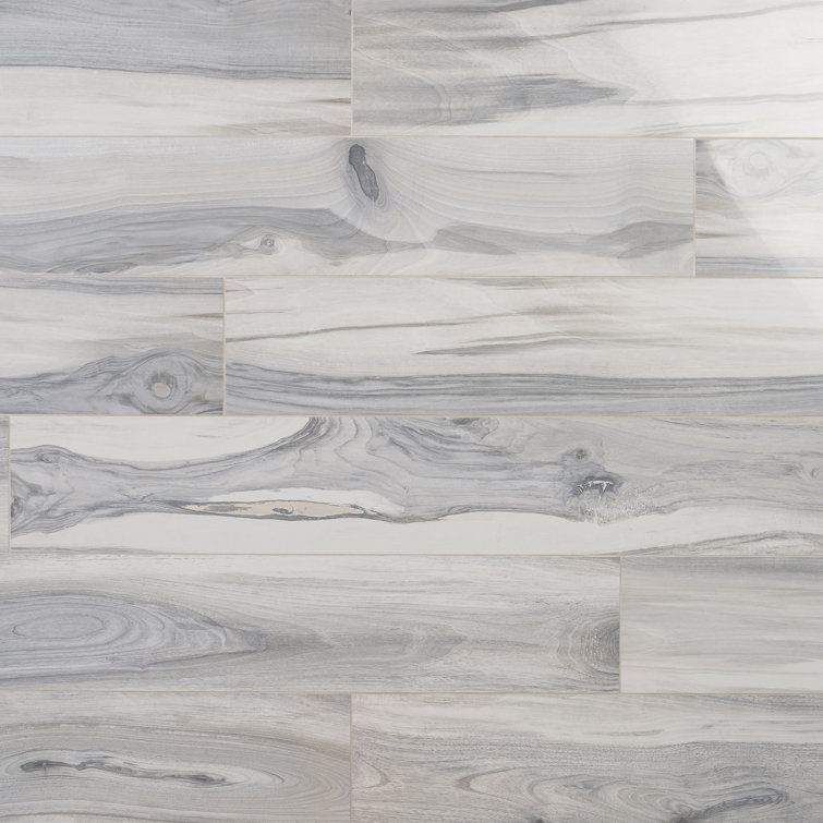 Gray Polished Porcelain Wood Look Floor and Wall Tile