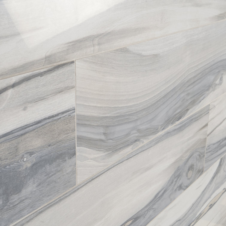 Gray Polished Porcelain Wood Look Floor and Wall Tile
