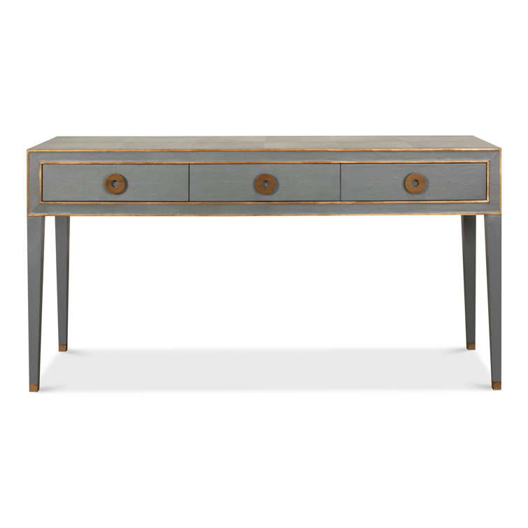 Lennox Grey and Brass Shagreen Leather Console with Storage