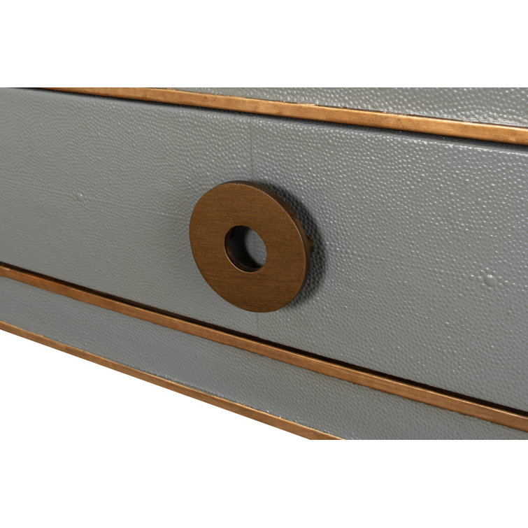 Lennox Grey and Brass Shagreen Leather Console with Storage